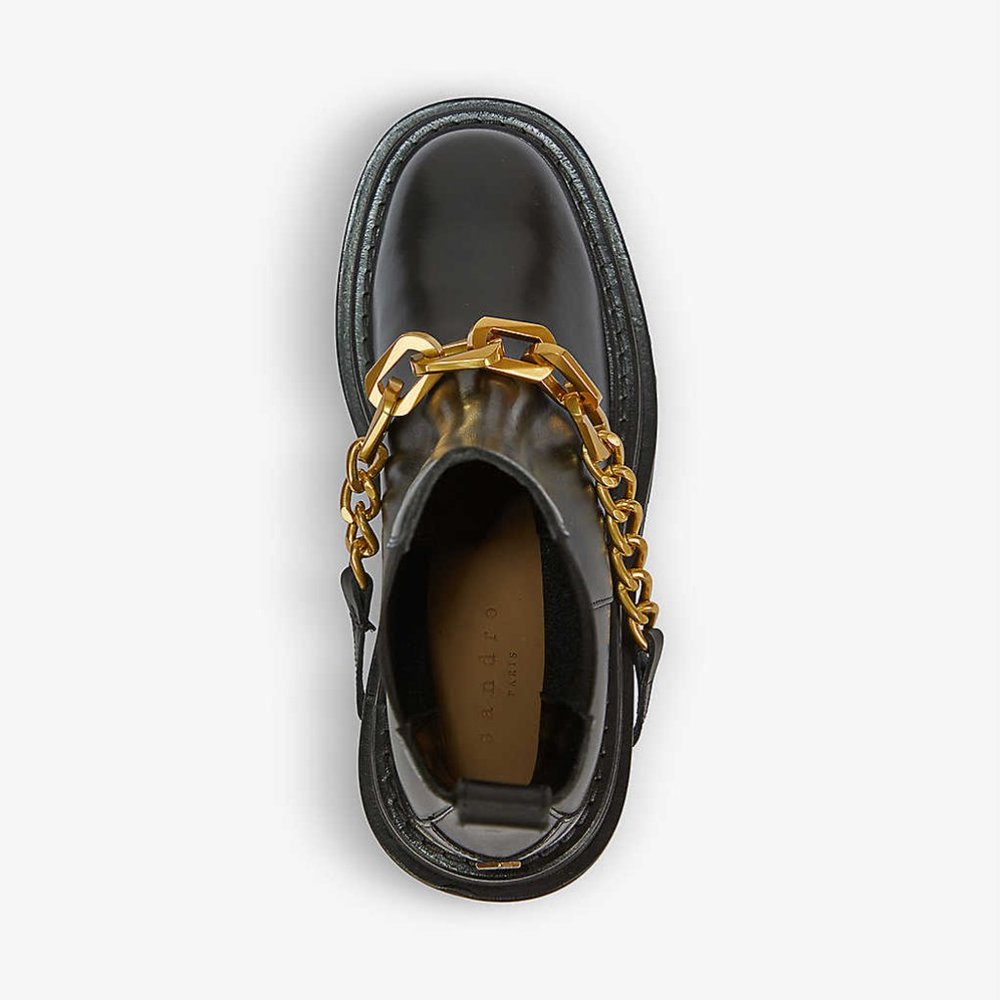 Sandro Black Chain Boots Ankle Leather - Picture 3 of 5